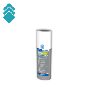 White paint tube upright with a blue 'Fuga Fresca' label, isolated on white.B(