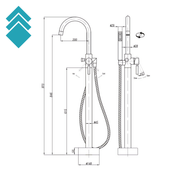 Stubna - stojeća baterija za kadu ST 0801 gl TC