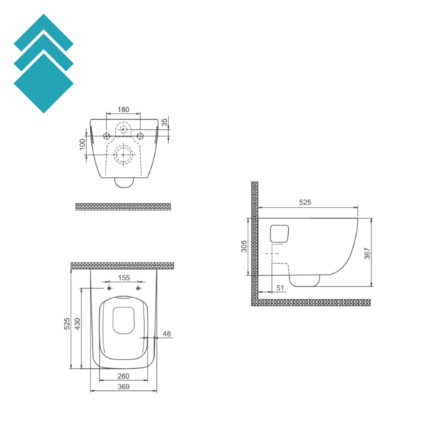 Aqua (rimless) - konzolna WC Šolja bez WC Daske u beloj boji TC