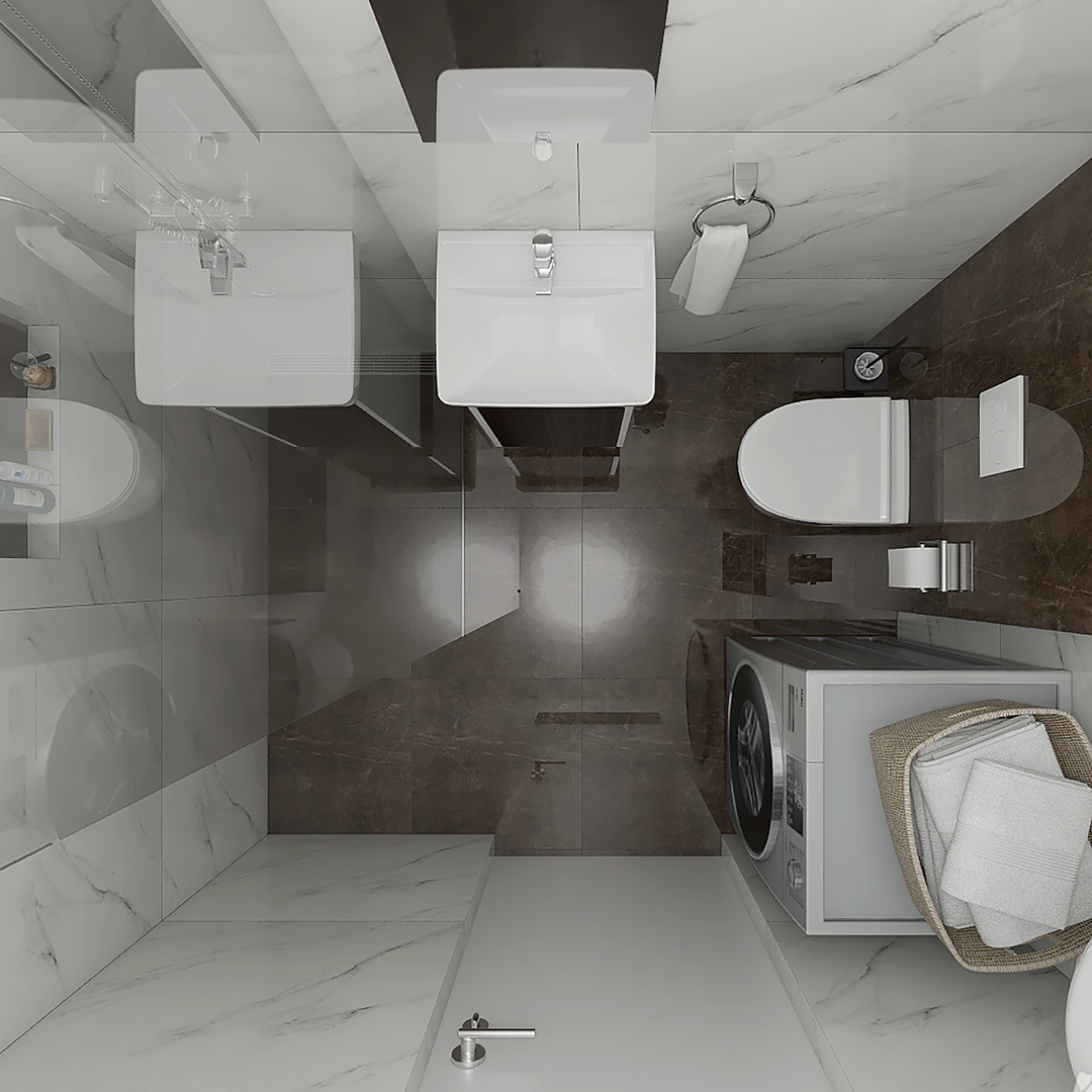 Uredjenje kupatila pločicama sa teksturom belog mermera