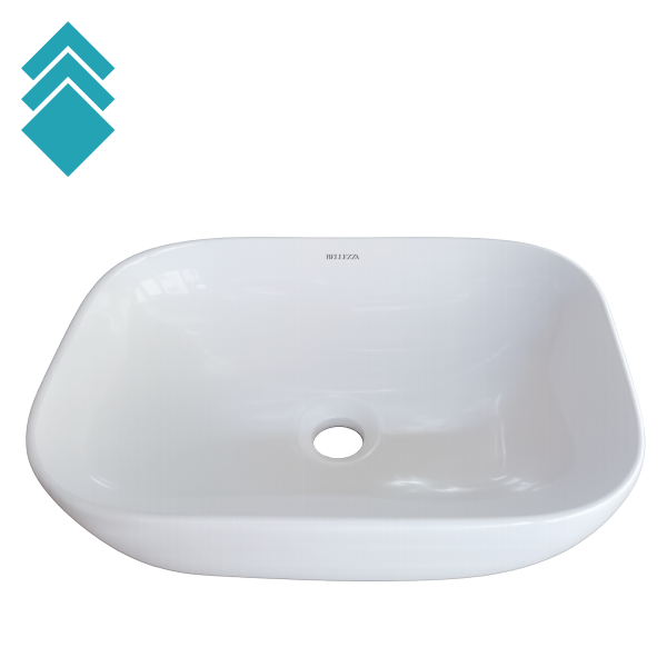White oval ceramic bathroom sink with a central drain hole, viewed from above.
