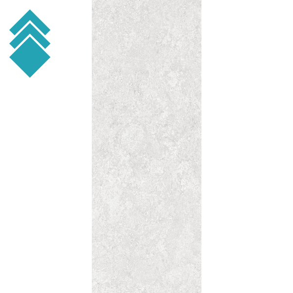 Teal geometric logo of three stacked diamonds along the left edge, with a pale textured vertical column in the center.